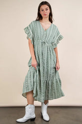 VERY J Embroidered Boho Ruffled Midi Dress OutfitFlow
